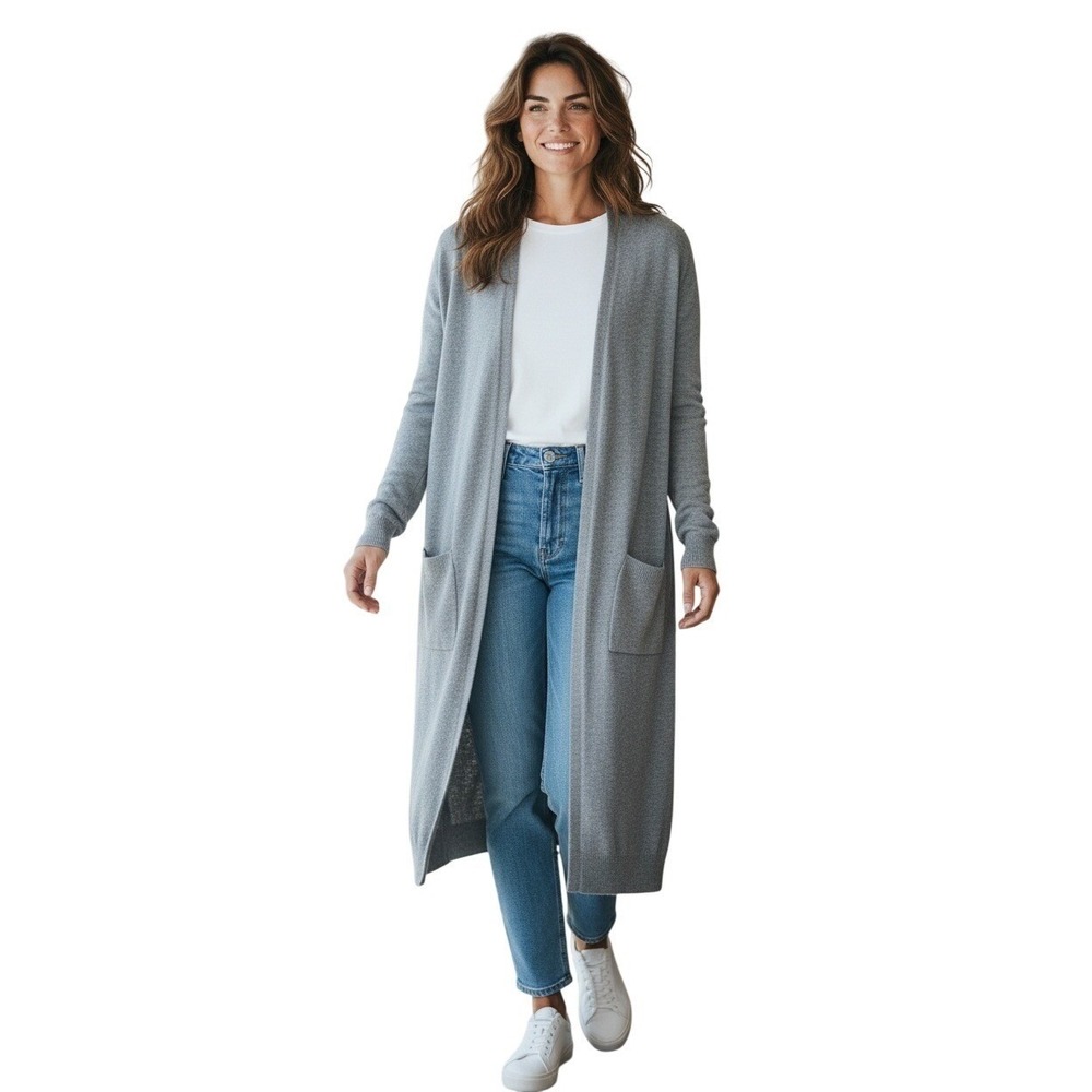 matty m Gray Long Cardigan Sweater Pockets Open Front Size M